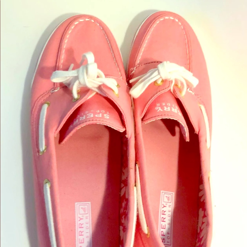Sperry Topsider Boat Deck Shoes Pink Canvas Sz 12